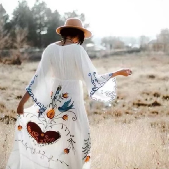 Bohemian Embroidered Button Down Maxi Dream Dress - Picture 10 of 11